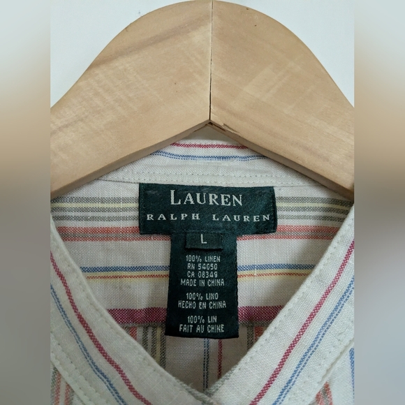 Lauren Ralph Lauren Women's Linen Button Tunic Relaxed Large Striped - Picture 2 of 11